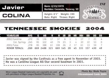 2004 Grandstand Tennessee Smokies #NNO Javier Colina Back