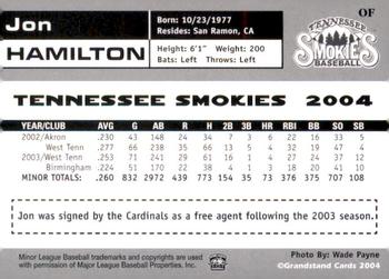 2004 Grandstand Tennessee Smokies #NNO Jon Hamilton Back