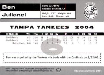 2004 Grandstand Tampa Yankees #NNO Ben Julianel Back