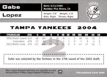 2004 Grandstand Tampa Yankees #NNO Gabe Lopez Back