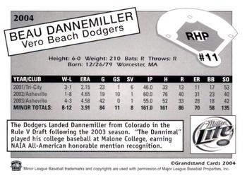 2004 Grandstand Vero Beach Dodgers #NNO Beau Dannemiller Back