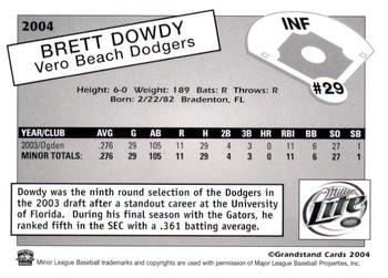 2004 Grandstand Vero Beach Dodgers #NNO Brett Dowdy Back