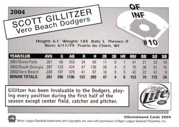 2004 Grandstand Vero Beach Dodgers #NNO Scott Gillitzer Back