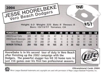 2004 Grandstand Vero Beach Dodgers #NNO Jesse Hoorelbeke Back