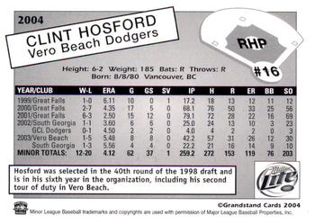 2004 Grandstand Vero Beach Dodgers #NNO Clint Hosford Back
