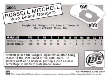 2004 Grandstand Vero Beach Dodgers #NNO Russell Mitchell Back