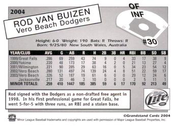 2004 Grandstand Vero Beach Dodgers #NNO Rodney Van Buizen Back
