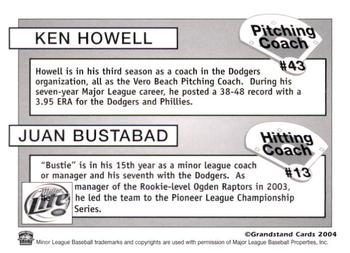 2004 Grandstand Vero Beach Dodgers #NNO Ken Howell / Juan Bustabad Back