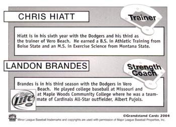 2004 Grandstand Vero Beach Dodgers #NNO Chris Hiatt / Landon Brandes Back