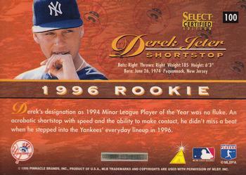 1996 Select Certified - Certified Blue #100 Derek Jeter Back