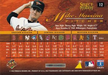 1996 Select Certified - Certified Blue #12 Mike Mussina Back