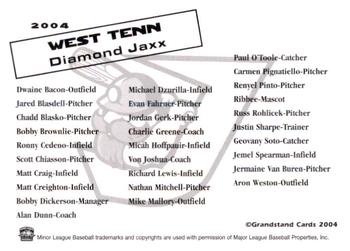 2004 Grandstand West Tenn Diamond Jaxx #NNO West Tenn Diamond Jaxx Back