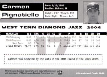 2004 Grandstand West Tenn Diamond Jaxx #NNO Carmen Pignatiello Back