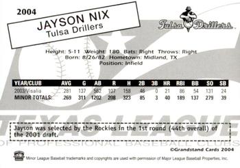 2004 Grandstand Texas League Top Prospects #NNO Jayson Nix Back