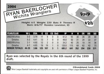 2004 Grandstand Wichita Wranglers #NNO Ryan Baerlocher Back