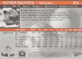 2004 MultiAd Erie SeaWolves #3 Rayner Bautista Back