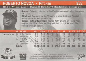 2004 MultiAd Erie SeaWolves #17 Roberto Novoa Back