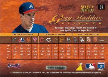 1996 Select Certified - Certified Red #32 Greg Maddux Back