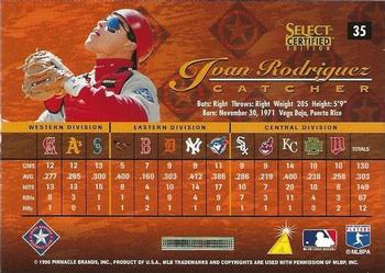 1996 Select Certified - Certified Red #35 Ivan Rodriguez Back