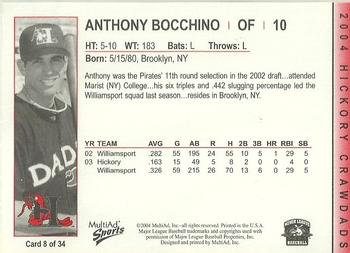 2004 MultiAd Hickory Crawdads #8 Anthony Bocchino Back