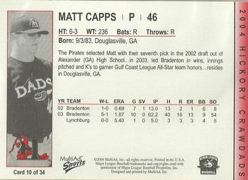 2004 MultiAd Hickory Crawdads #10 Matt Capps Back