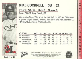 2004 MultiAd Hickory Crawdads #11 Mike Cockrell Back