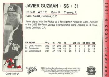 2004 MultiAd Hickory Crawdads #15 Javier Guzman Back