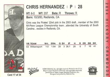 2004 MultiAd Hickory Crawdads #17 Chris Hernandez Back