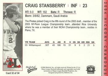 2004 MultiAd Hickory Crawdads #32 Craig Stansberry Back
