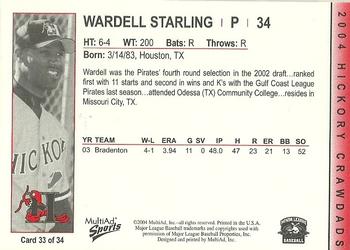 2004 MultiAd Hickory Crawdads #33 Wardell Starling Back