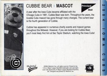 2004 MultiAd Iowa Cubs #NNO Cubbie Bear Back
