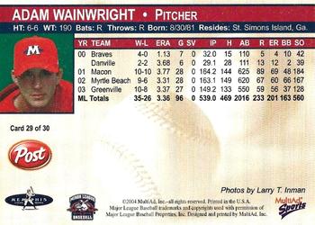 2004 MultiAd Memphis Redbirds #29 Adam Wainwright Back