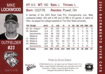 2004 MultiAd Sacramento River Cats #11 Mike Lockwood Back