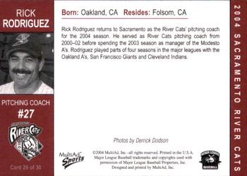 2004 MultiAd Sacramento River Cats #28 Rick Rodriguez Back