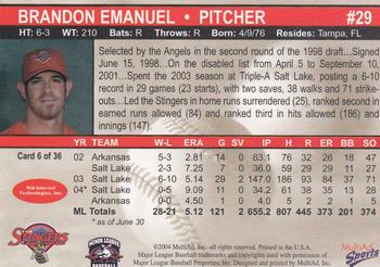 2004 MultiAd Salt Lake Stingers #6 Brandon Emanuel Back