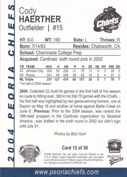 2004 MultiAd Peoria Chiefs #12 Cody Haerther Back