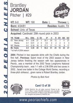 2004 MultiAd Peoria Chiefs #13 Brantley Jordan Back