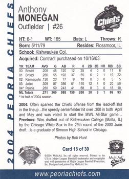 2004 MultiAd Peoria Chiefs #18 Anthony Monegan Back