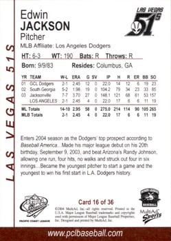 2004 MultiAd Pacific Coast League Top Prospects #16 Edwin Jackson Back