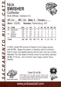 2004 MultiAd Pacific Coast League Top Prospects #33 Nick Swisher Back