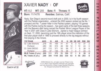 2004 MultiAd Portland Beavers #4 Xavier Nady Back