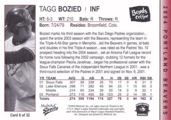 2004 MultiAd Portland Beavers #6 Tagg Bozied Back