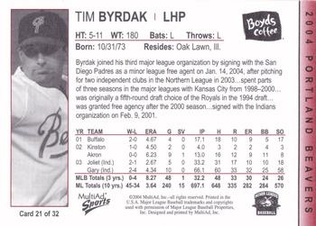2004 MultiAd Portland Beavers #21 Tim Byrdak Back