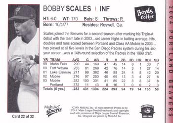 2004 MultiAd Portland Beavers #22 Bobby Scales Back