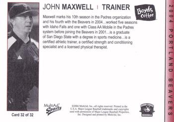 2004 MultiAd Portland Beavers #32 John Maxwell Back