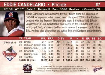 2004 MultiAd Reading Phillies #5 Eddie Candelario Back