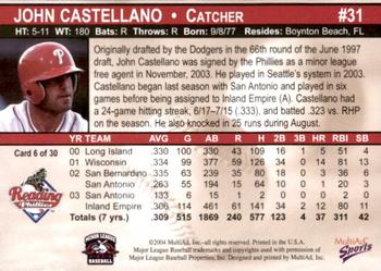 2004 MultiAd Reading Phillies #6 John Castellano Back