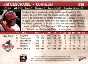 2004 MultiAd Reading Phillies #7 Jim Deschaine Back