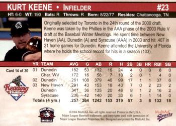 2004 MultiAd Reading Phillies #14 Kurt Keene Back