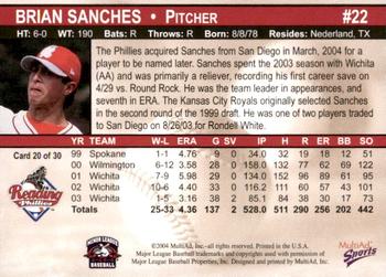 2004 MultiAd Reading Phillies #20 Brian Sanches Back